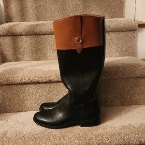 Tommy Hilfiger Women's "Shano" Black & Brown Riding Boots Size 10